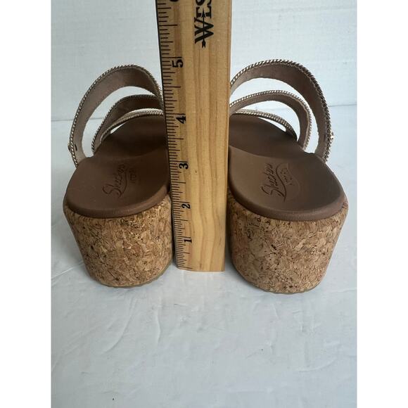 Skechers Beverley Arch Fit Sparkly Gold/Tan Wedge Slip On Strappy Sandals 7 - Picture 9 of 11